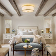 Load image into Gallery viewer, 20" Mid-Century Brass White Fabric Round Drum Ceiling Light
