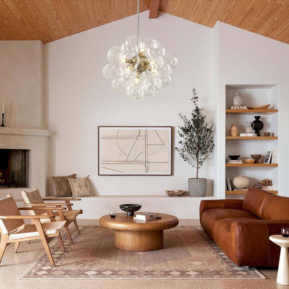 MidCentury Glam Brass Glass Globe Bubble Chandelier Farmhouze Light