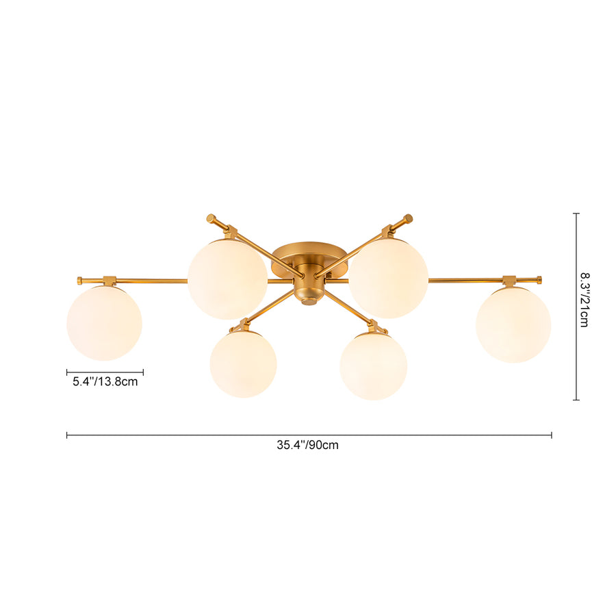 Modern 6-Light White Glass Globe Sputnik Semi Flush Mount