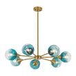 Load image into Gallery viewer, Modern Mid-Century Blue Glass Globe Brass Sputnik Chandelier
