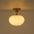 Load image into Gallery viewer, Modern Single Opal Fluted Glass Oval Semi Flush Ceiling Light
