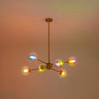 Load image into Gallery viewer, Polished Iridescent Art Glass Globe Round Brass Sputnik Chandelier

