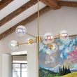 Load image into Gallery viewer, Polished Iridescent Art Glass Globe Round Brass Sputnik Chandelier
