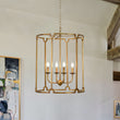 Load image into Gallery viewer, Vintage 4-Light Antique Gold Metal Cylinder Cage Lantern Pendant
