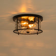Load image into Gallery viewer, Vintage Black 2-Light Water Glass Drum Semi Flush Mount
