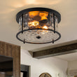 Load image into Gallery viewer, Vintage Black 2-Light Water Glass Drum Semi Flush Mount
