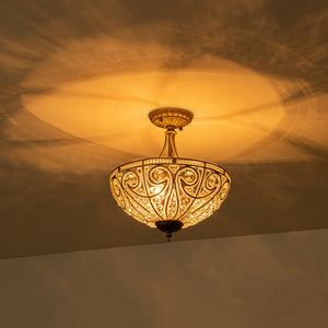 Vintage Bronze Crystal Bowl Semi Flush Ceiling Light