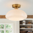 Load image into Gallery viewer, Vintage Chic Opal Glass Petal Edge Semi Flush Ceiling Light
