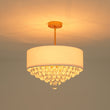 Load image into Gallery viewer, Vintage Luxe Crystal White Fabric Drum Lantern Pendant
