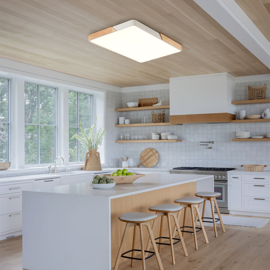 Farmhouse Wood Rectangle Dimmable LED Ceiling Light