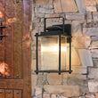 Load image into Gallery viewer, Farmhouze Light - 1 - Light Black Fluted Glass Lantern Outdoor Wall Sconce - Wall Sconce - 1 Pack - 
