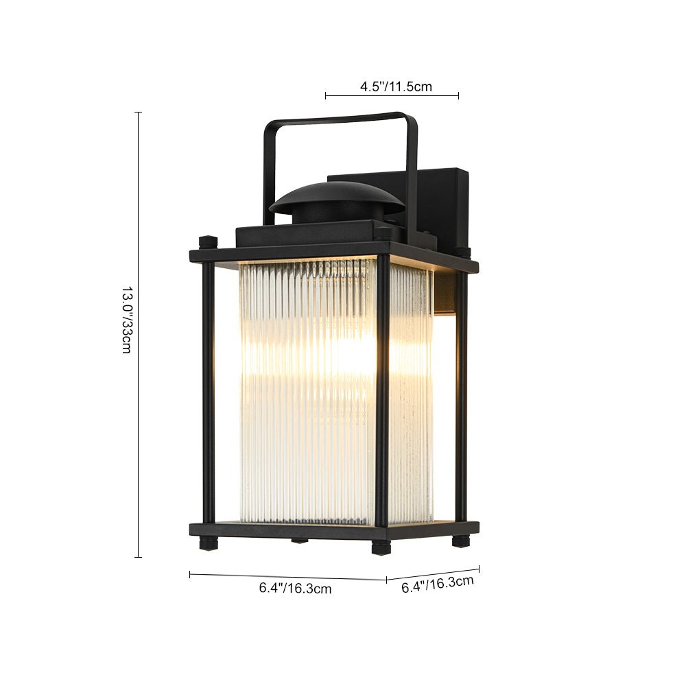 Farmhouze Light - 1 - Light Black Fluted Glass Lantern Outdoor Wall Sconce - Wall Sconce - 2 Packs - 