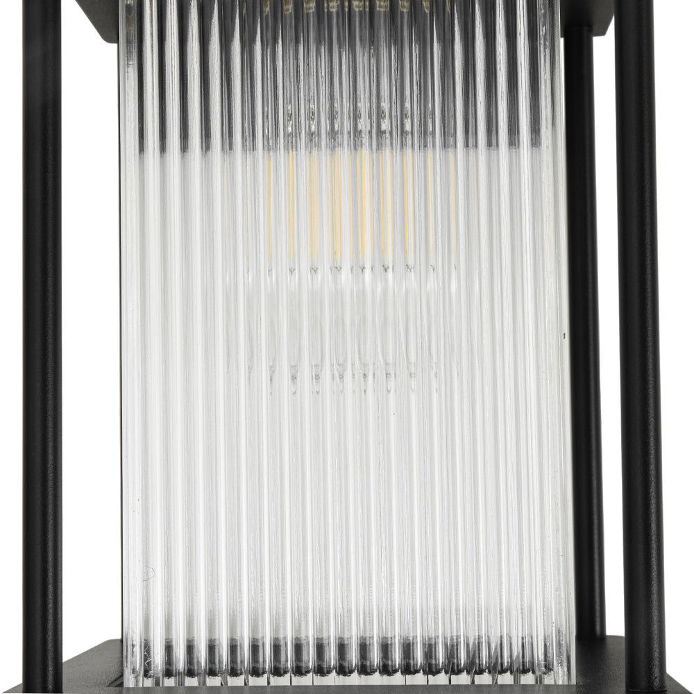 Farmhouze Light - 1 - Light Black Fluted Glass Lantern Outdoor Wall Sconce - Wall Sconce - 2 Packs - 