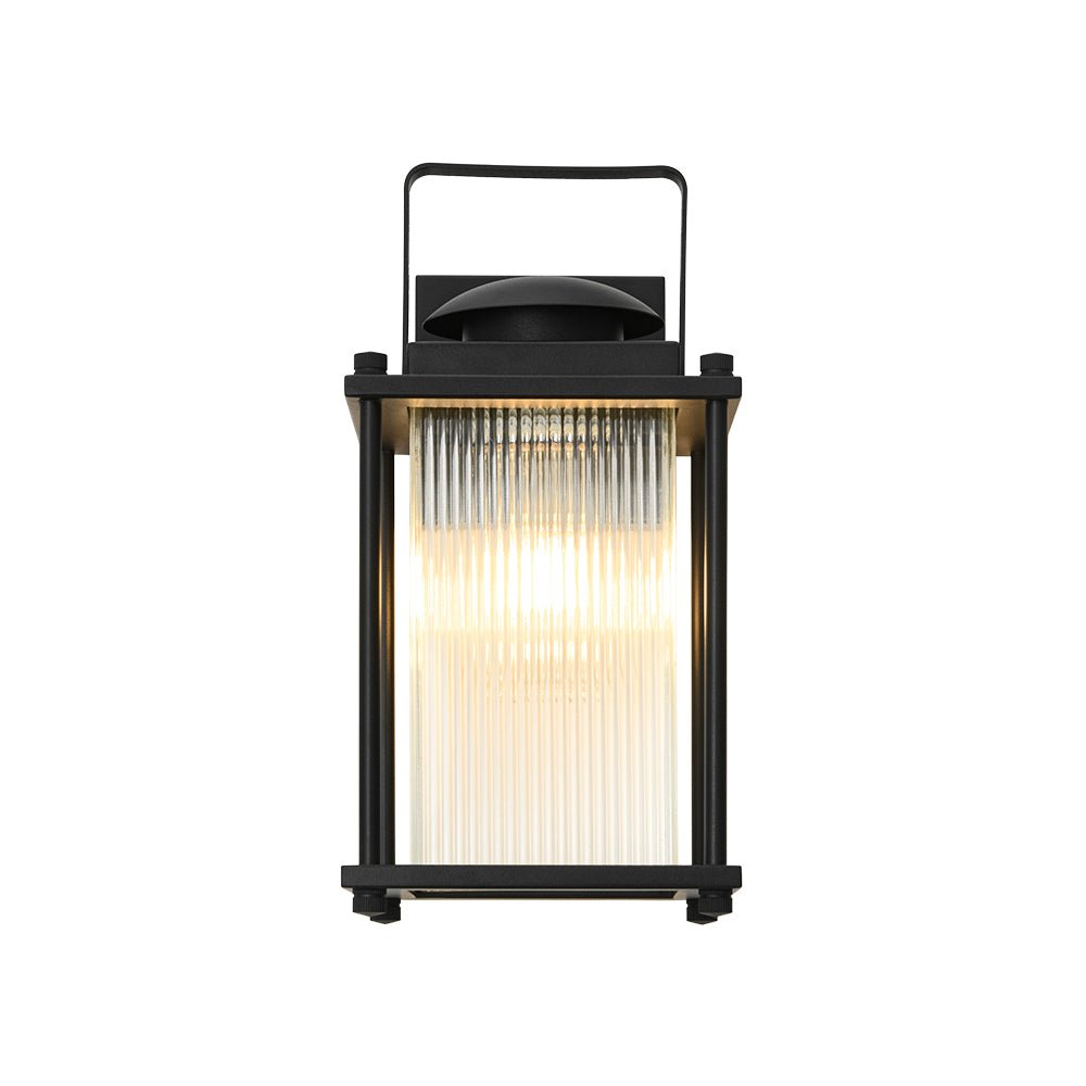 Farmhouze Light - 1 - Light Black Fluted Glass Lantern Outdoor Wall Sconce - Wall Sconce - 2 Packs - 