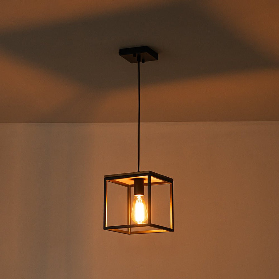 Farmhouze Light-1-Light Black Metal Square Lantern Pendant Light-Pendant-Black-