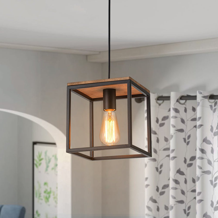 Ganeed Farm Pendant Light Metal Cage Rustic Lantern Chandelier Adjustable Height Hanging Light Fixture for Kitchen Island Dining Room Bedroom Foyer E27 Wood Color 1 Light Ganeed Farm Pendant Light Metal Cage Rustic Lantern Chandelier Adjustable Height Hanging Light Fixture for Kitchen Island Dining Room Bedroom Foyer E27 Wood Color 1 Light