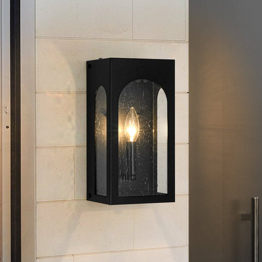 Farmhouze Light-1-Light Black Square Glass Lantern Outdoor Wall Sconce-Wall Sconce-1 Pack-
