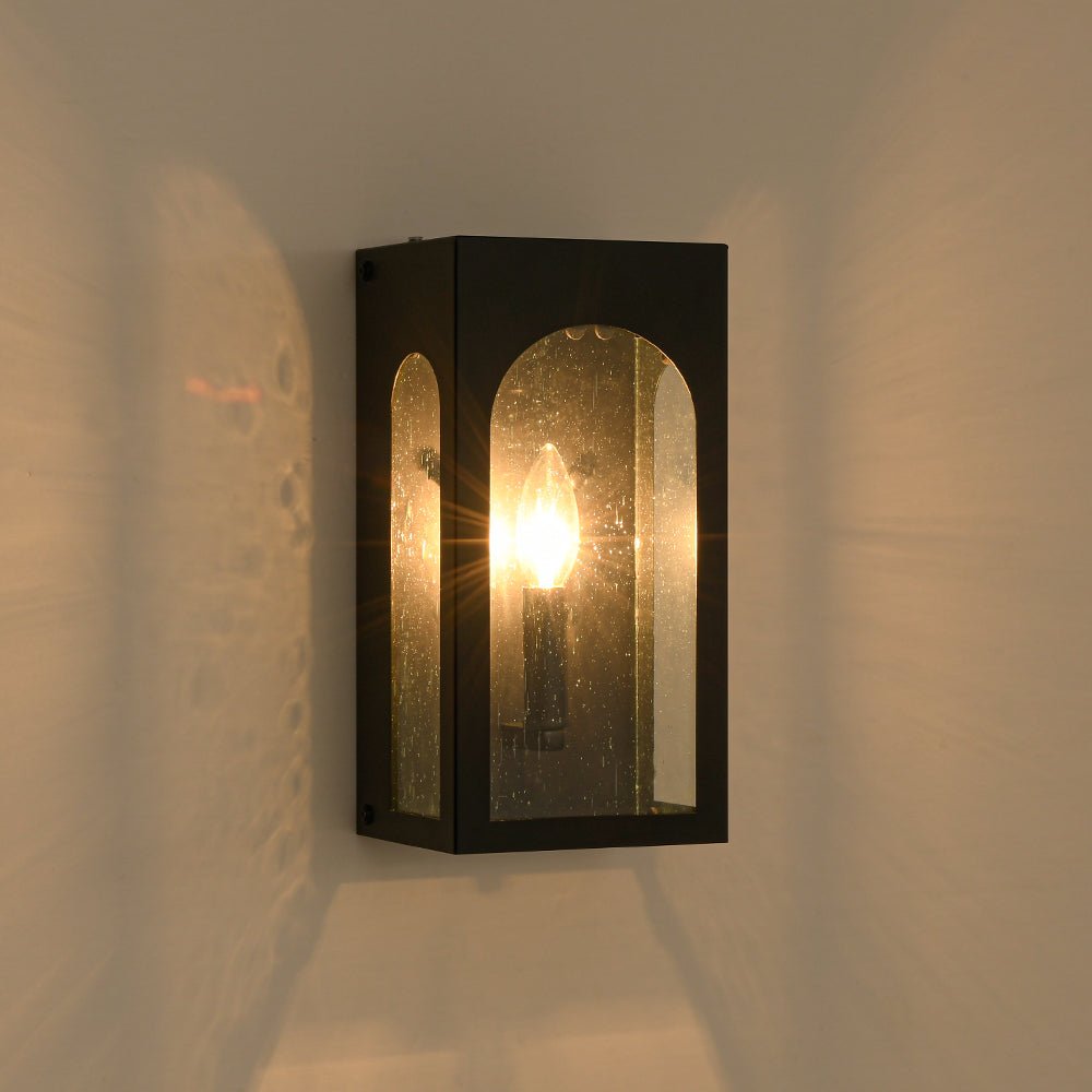Farmhouze Light-1-Light Black Square Glass Lantern Outdoor Wall Sconce-Wall Sconce-2 Packs-