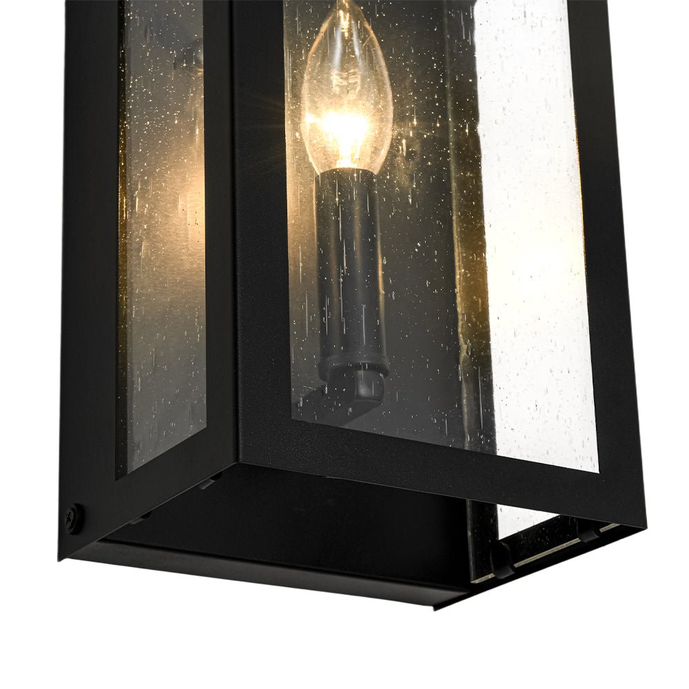 Farmhouze Light-1-Light Black Square Glass Lantern Outdoor Wall Sconce-Wall Sconce-2 Packs-