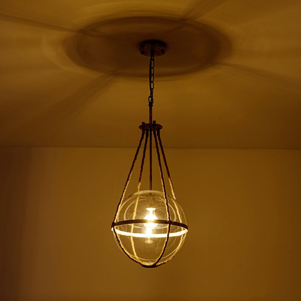 Farmhouze Light - 1 - light Coastal Hemp Rope Glass Globe Pendant Light - Pendant - 1 Bulb - 
