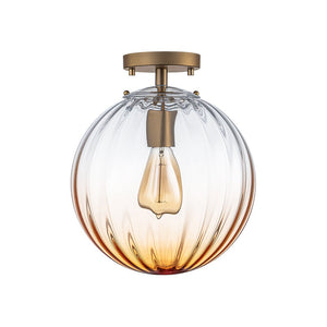 Farmhouze Light - 1 - Light Colored Tinted Ribbed Glass Globe Ceiling Light - Ceiling Light - Blue - 