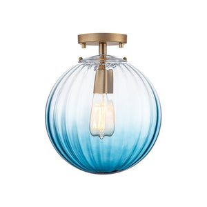 Farmhouze Light - 1 - Light Colored Tinted Ribbed Glass Globe Ceiling Light - Ceiling Light - Blue - 