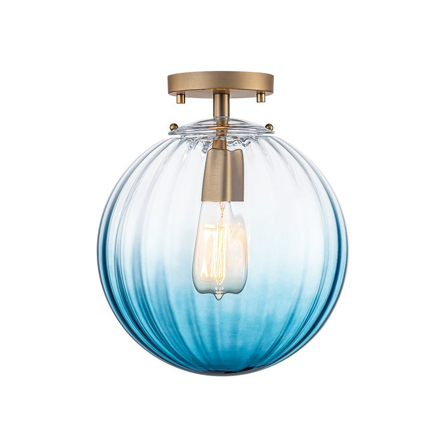 Farmhouze Light - 1 - Light Colored Tinted Ribbed Glass Globe Ceiling Light - Ceiling Light - Blue - 