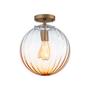 Farmhouze Light - 1 - Light Colored Tinted Ribbed Glass Globe Ceiling Light - Ceiling Light - Blue - 