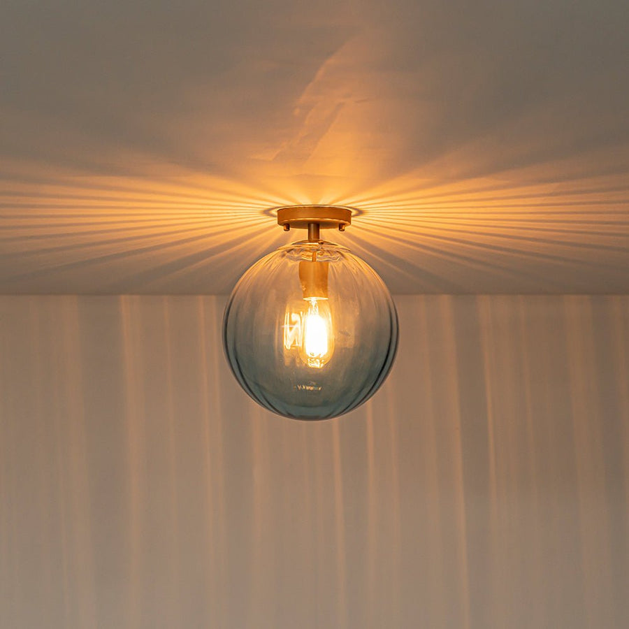Farmhouze Light - 1 - Light Colored Tinted Ribbed Glass Globe Ceiling Light - Ceiling Light - Blue - 