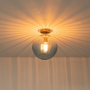 Farmhouze Light - 1 - Light Colored Tinted Ribbed Glass Globe Ceiling Light - Ceiling Light - Blue - 