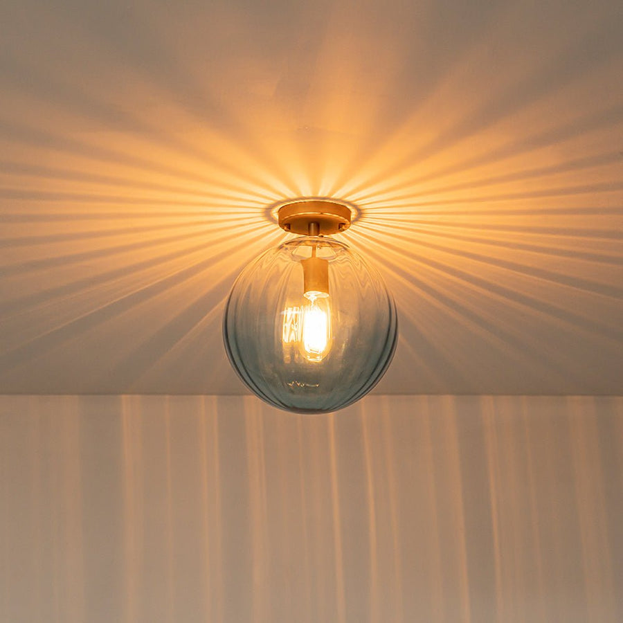 Farmhouze Light - 1 - Light Colored Tinted Ribbed Glass Globe Ceiling Light - Ceiling Light - Blue - 