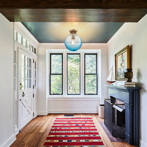 Farmhouze Light - 1 - Light Colored Tinted Ribbed Glass Globe Ceiling Light - Ceiling Light - Blue - 