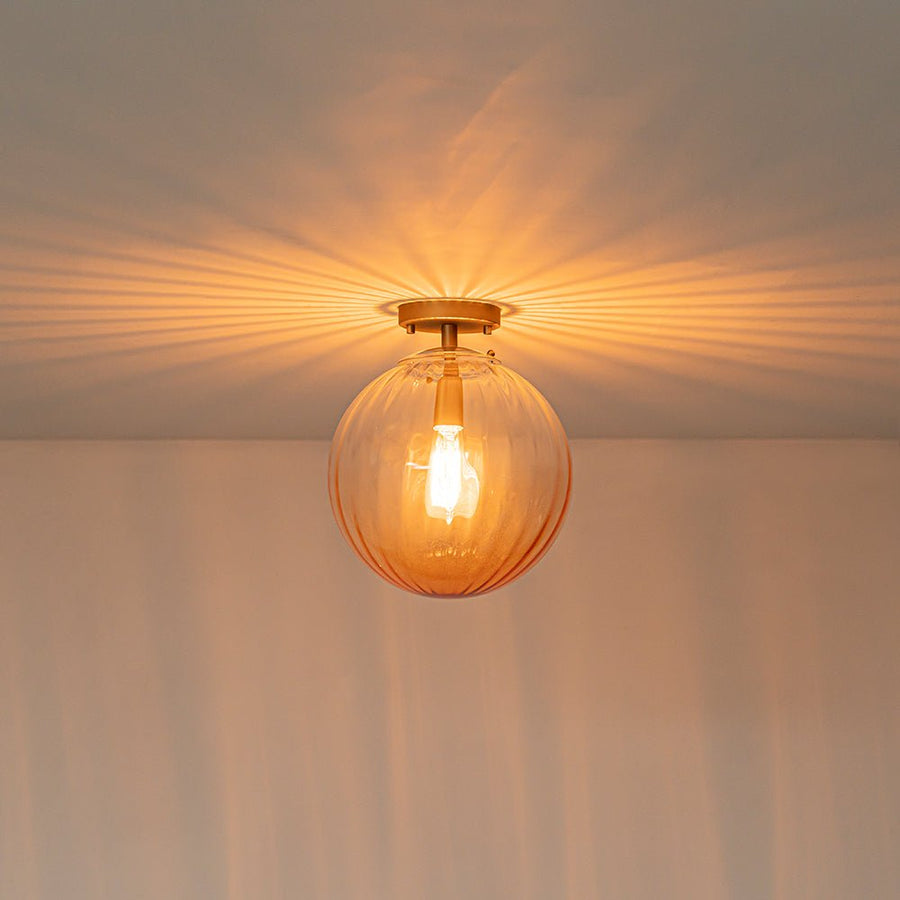 Farmhouze Light - 1 - Light Colored Tinted Ribbed Glass Globe Ceiling Light - Ceiling Light - Blue - 