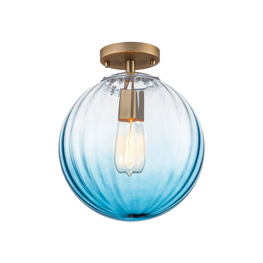 Farmhouze Light - 1 - Light Colored Tinted Ribbed Glass Globe Ceiling Light - Ceiling Light - Blue - 