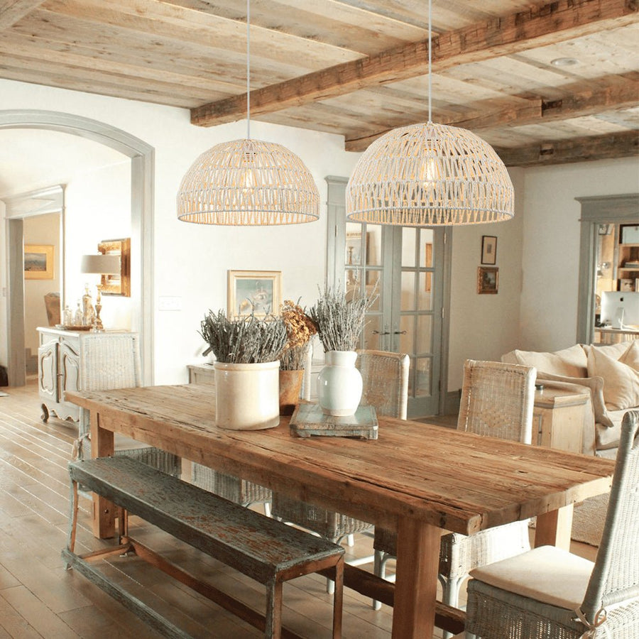 Rope Chandelier Lighting 5-Light Hand Woven Rattan Pendant Light