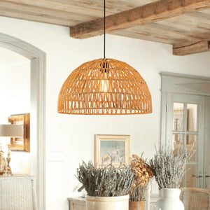 Farmhouze Light - 1 - Light Rustic Boho Woven Rope Dome Pendant Light - Pendant - Medium - Brown