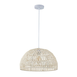 Farmhouze Light - 1 - Light Rustic Boho Woven Rope Dome Pendant Light - Pendant - Medium - White