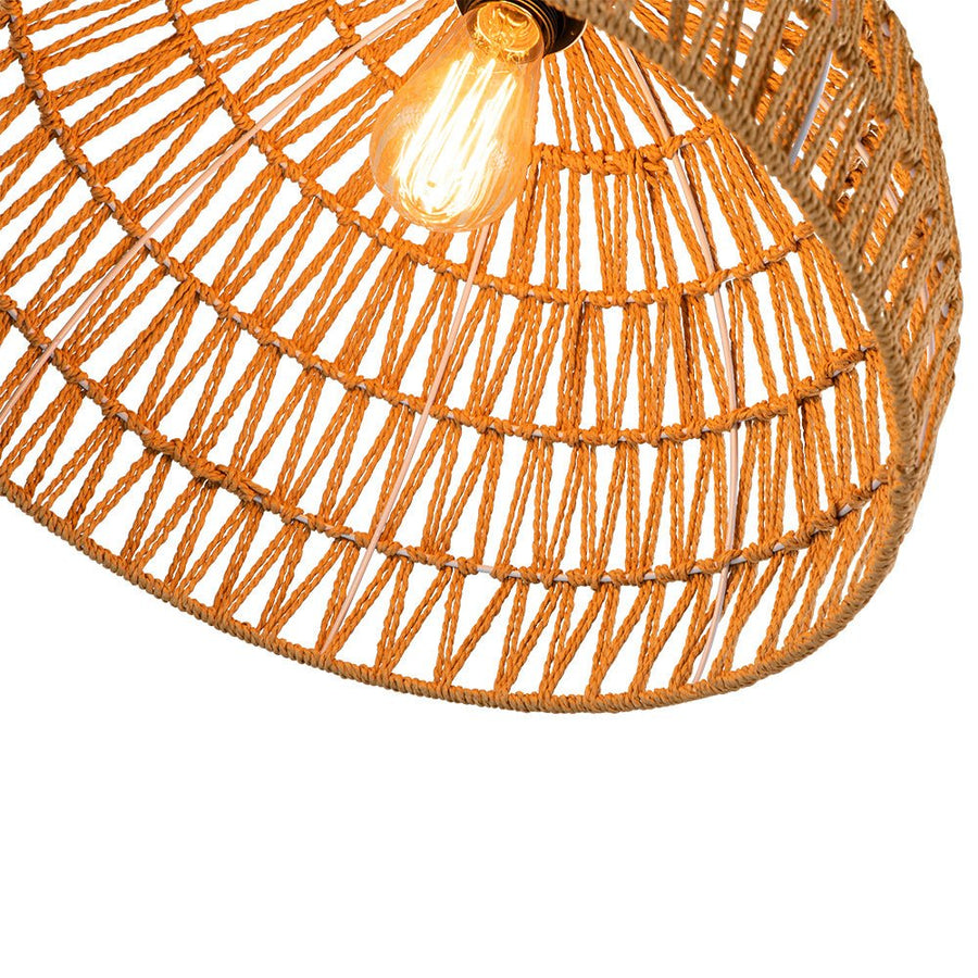 Farmhouze Light - 1 - Light Rustic Boho Woven Rope Dome Pendant Light - Pendant - Medium - White