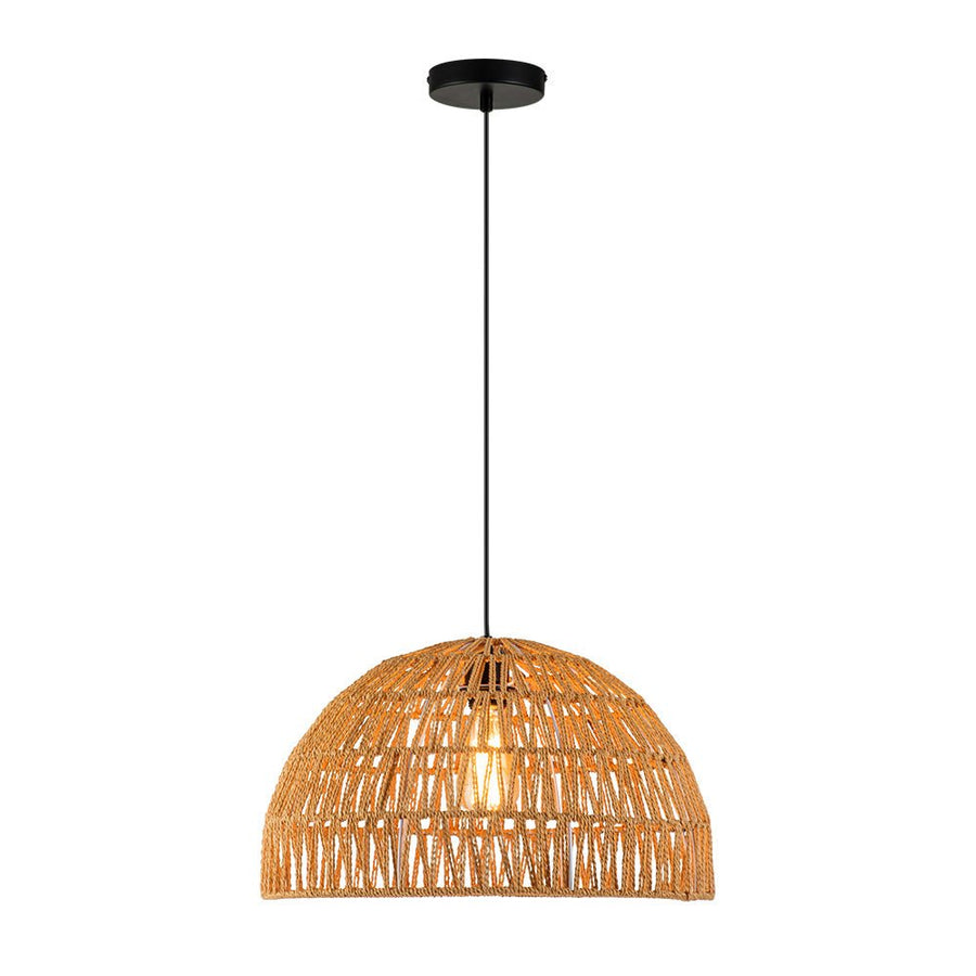 Farmhouze Light - 1 - Light Rustic Boho Woven Rope Dome Pendant Light - Pendant - Medium - White