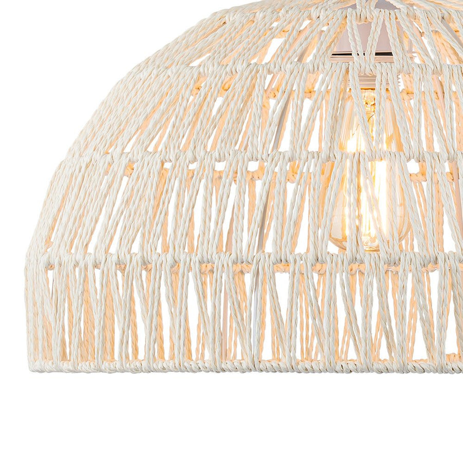 Farmhouze Light - 1 - Light Rustic Boho Woven Rope Dome Pendant Light - Pendant - Medium - White