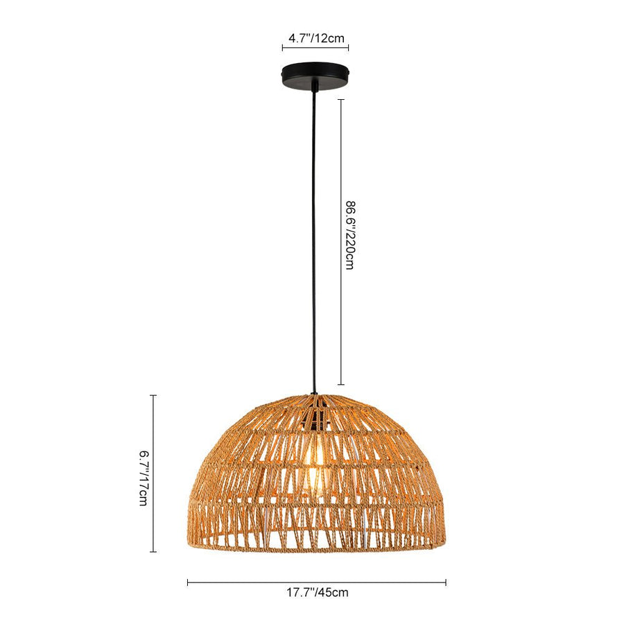 Farmhouze Light - 1 - Light Rustic Boho Woven Rope Dome Pendant Light - Pendant - Medium - White