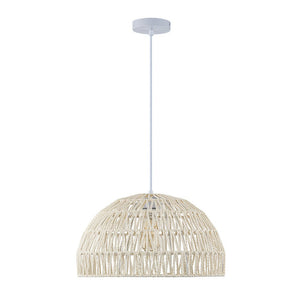 Farmhouze Light - 1 - Light Rustic Boho Woven Rope Dome Pendant Light - Pendant - Medium - White