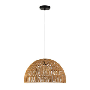 Farmhouze Light - 1 - Light Rustic Boho Woven Rope Dome Pendant Light - Pendant - Medium - White