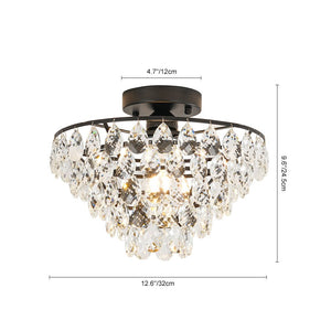 Farmhouze Light - 1 - Light Tiered Sparkle Crystal Accented Semi Flush Mount - Chandelier - Black - 