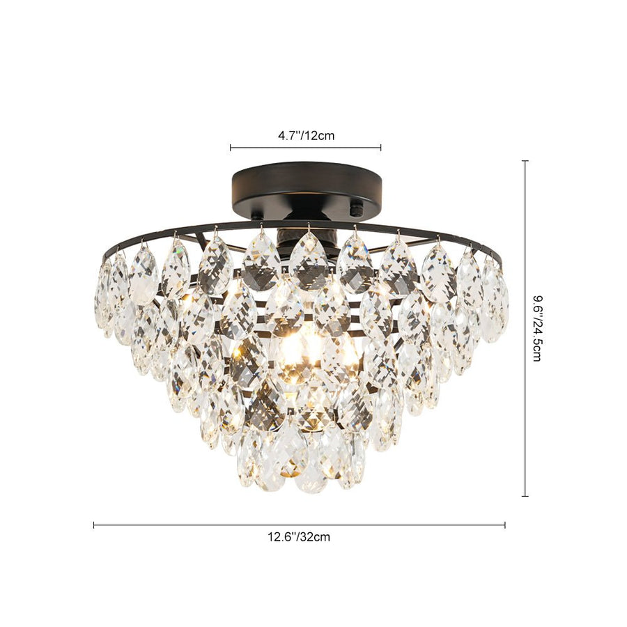 Farmhouze Light - 1 - Light Tiered Sparkle Crystal Accented Semi Flush Mount - Chandelier - Black - 