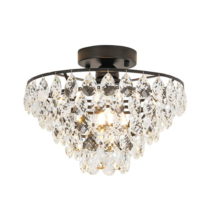 Farmhouze Light - 1 - Light Tiered Sparkle Crystal Accented Semi Flush Mount - Chandelier - Black - 