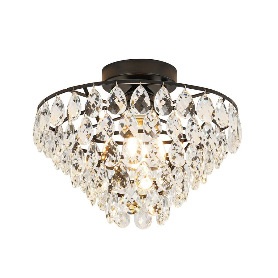 Farmhouze Light - 1 - Light Tiered Sparkle Crystal Accented Semi Flush Mount - Chandelier - Black - 