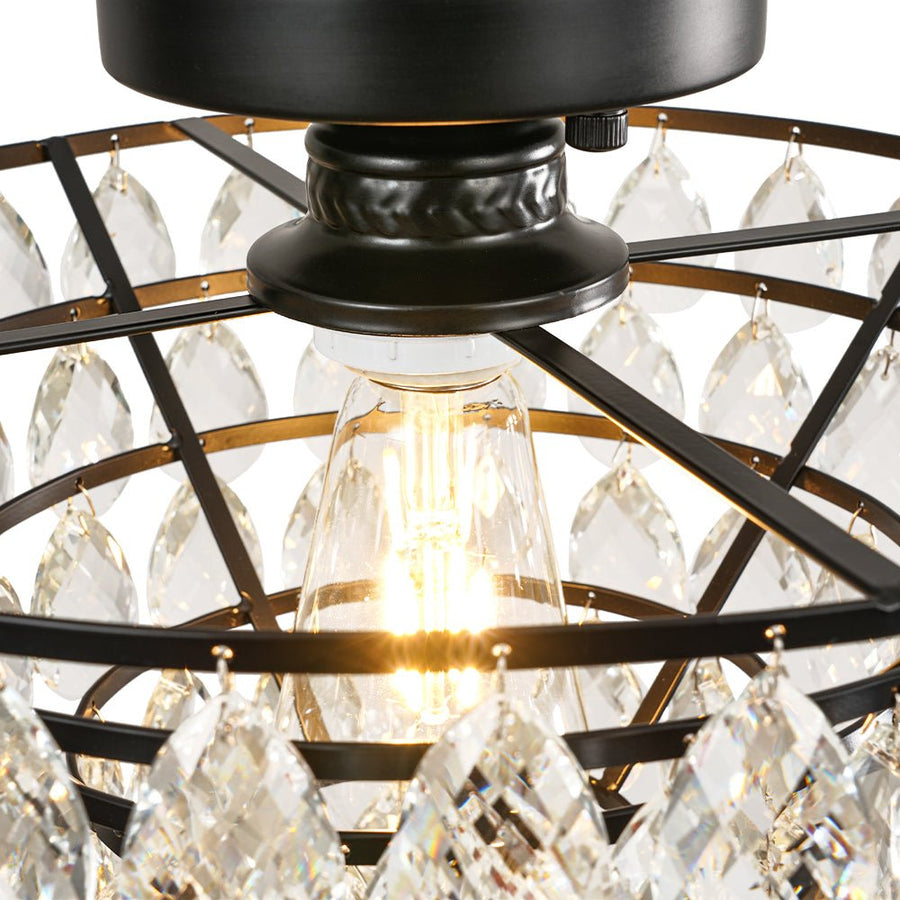Farmhouze Light - 1 - Light Tiered Sparkle Crystal Accented Semi Flush Mount - Chandelier - Black - 