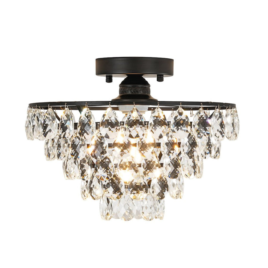 Farmhouze Light - 1 - Light Tiered Sparkle Crystal Accented Semi Flush Mount - Chandelier - Black - 