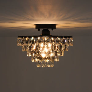 Farmhouze Light - 1 - Light Tiered Sparkle Crystal Accented Semi Flush Mount - Chandelier - Black - 